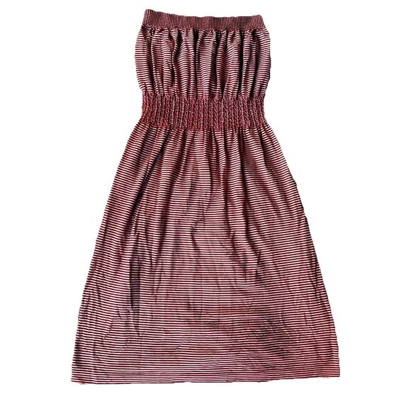 ANGIE Dress Sz S Red White Stripes Strapless Dress Midi Length Summer Tube Top - Picture 1 of 11